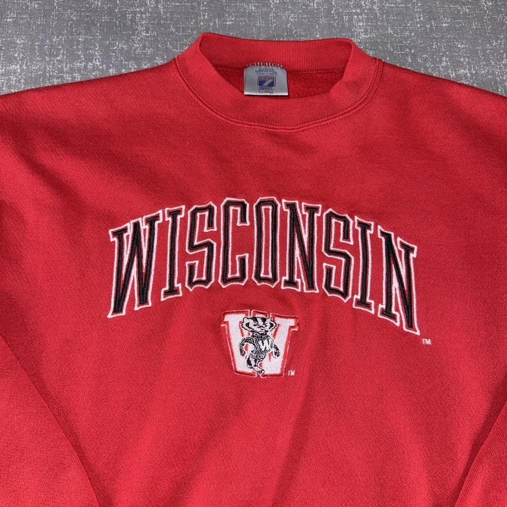 Vintage Wisconsin Badgers Sweatshirt Mens XL Red NCAA Football Logo 7 90s